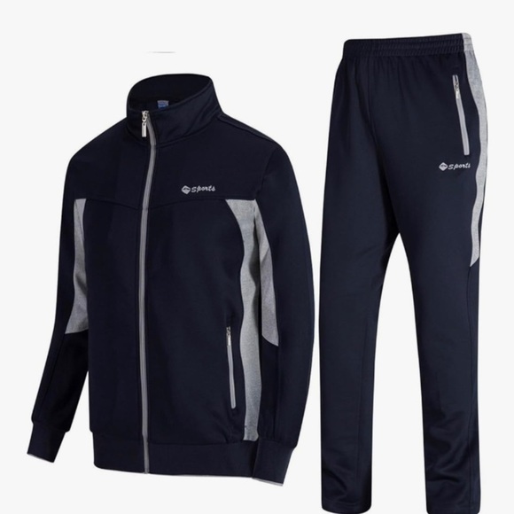 TBMPOY Men's Athletic 2 Piece Tracksuit in Navy and Gray - Picture 2 of 11
